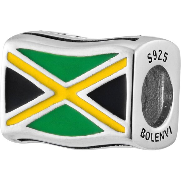 Sterling Silver Jamaica Flag Charm Bead for Pandora & Similar Bracelets Mother'